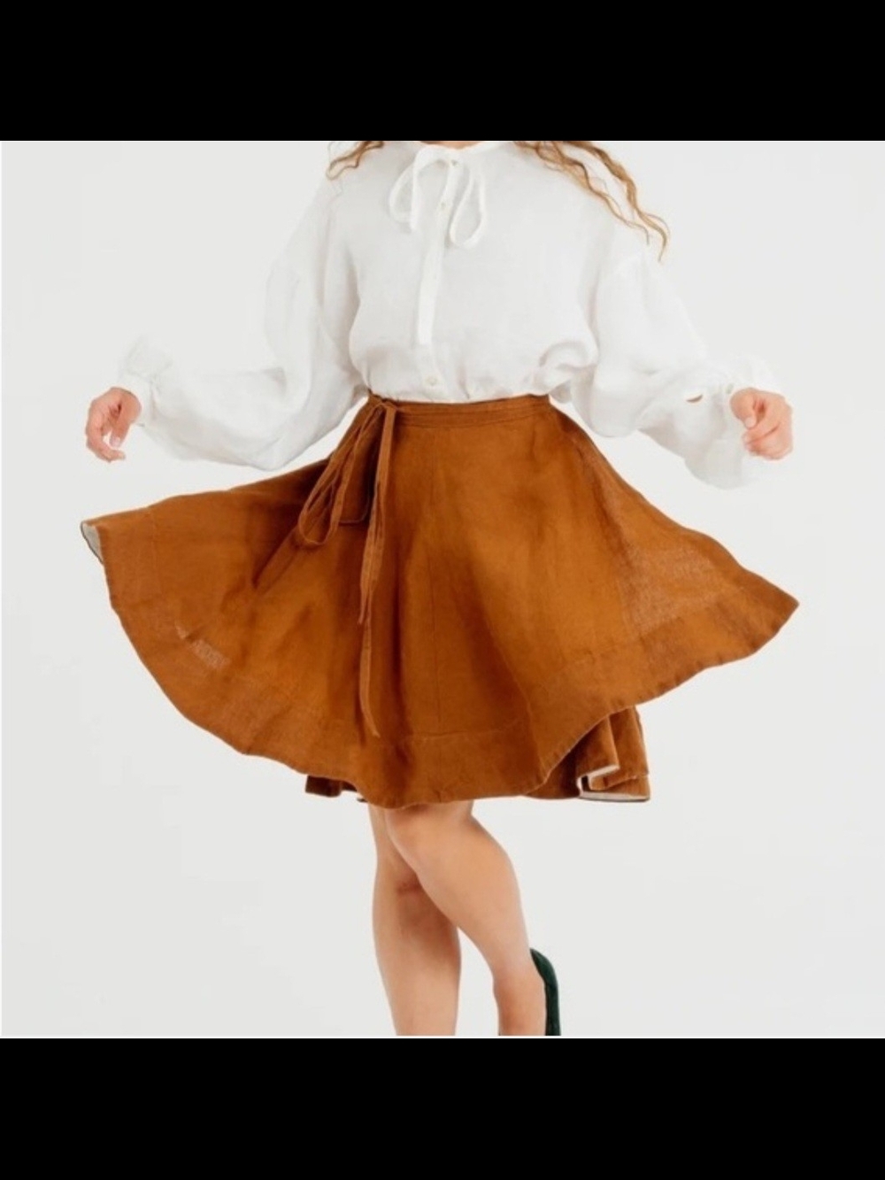 Son de Flor Linen Mini Wrap Skirt Warm Brown S-M